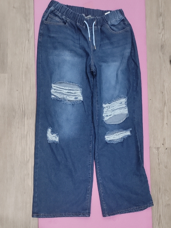 Denim - Women's Distressed Elastic-Waist Jeans - Blue